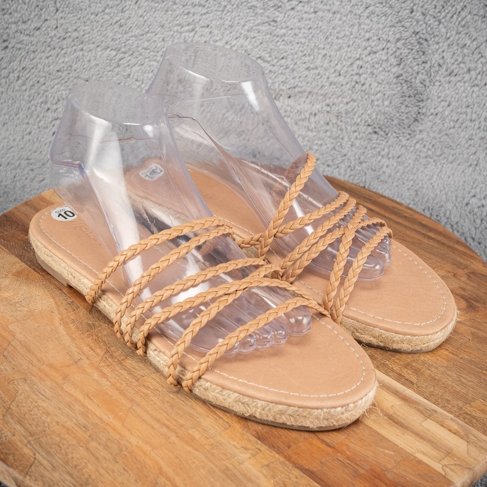 Madewell Sandals Womens 10 Tan The Kathryn Braided Espadrille Leather Slides New